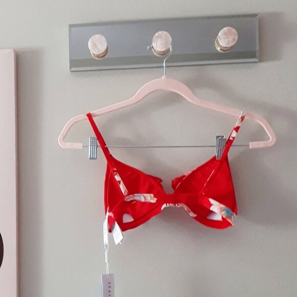 NWT Seafolly red & multicolour floral print & ruffle detail triangle bikini top - Picture 13 of 13